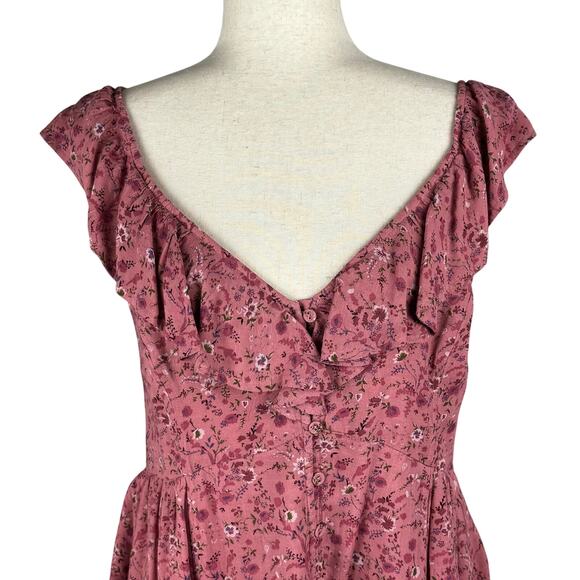 MADEWELL RUFFLE V-NECK FLORAL MINI DRESS IN VINTAGE PINK NWT WOMEN'S SIZE 10 - Picture 5 of 16